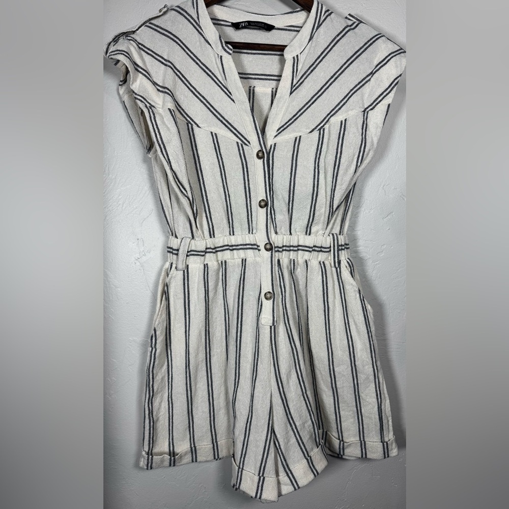 Zara Striped Button-Down Romper Size Small